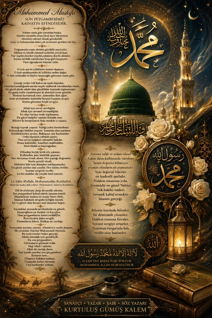 Muhammed Mustafa Son Peygamberimiz Kainatın Efendisidir. ŞİİR-NAAT