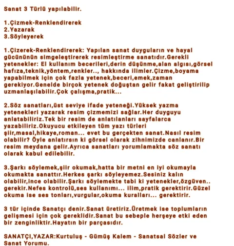 Sanat 3 Türlü yapılabilir - Yazar Kurtuluş görseli