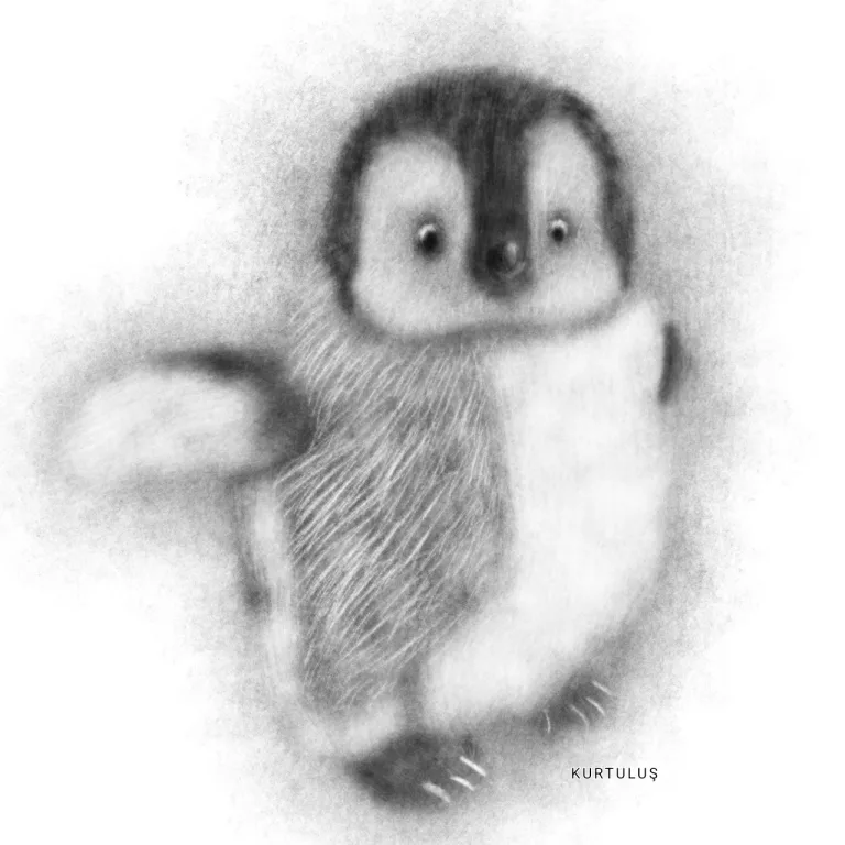 Yavru Penguen - Karakalem - Sanatçı Kurtuluş